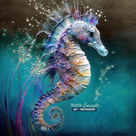 11x14 Seahorse Fish Aquatic Sealife Watercolor Oil Painting Fantasy Art Print - Picture 2 of 6